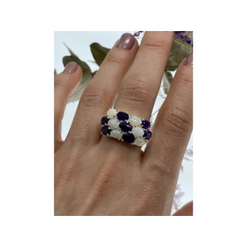 925 Sterling Silver 0pal & Tourmaline Ring Size 8