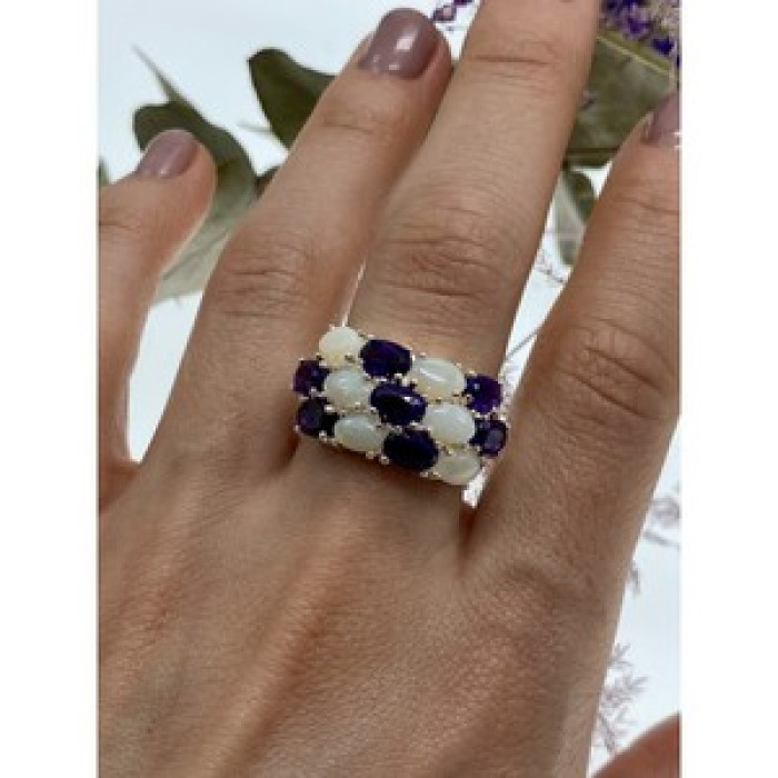 925 Sterling Silver 0Pal & Tourmaline Ring Size 8