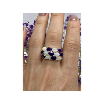 925 Sterling Silver 0pal & Tourmaline Ring Size 8