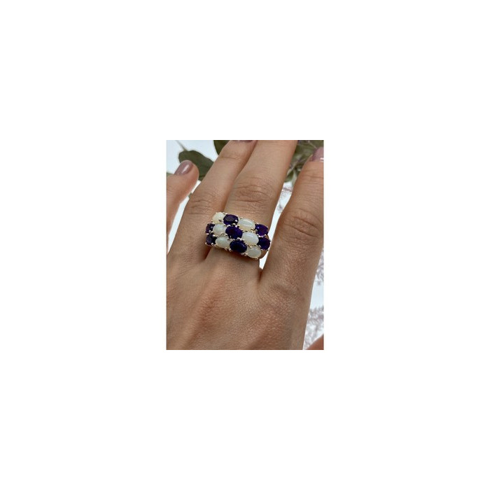 925 Sterling Silver 0pal & Tourmaline Ring Size 8