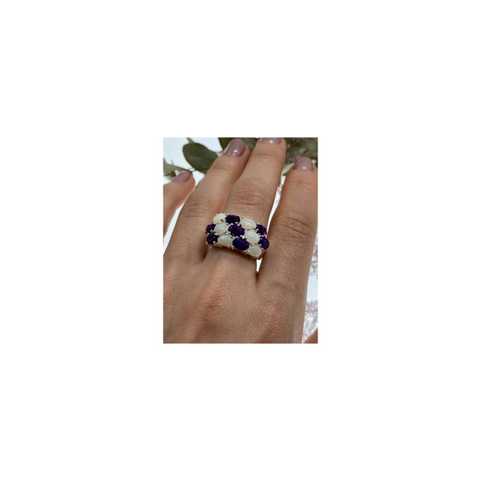 925 Sterling Silver 0pal & Tourmaline Ring Size 8