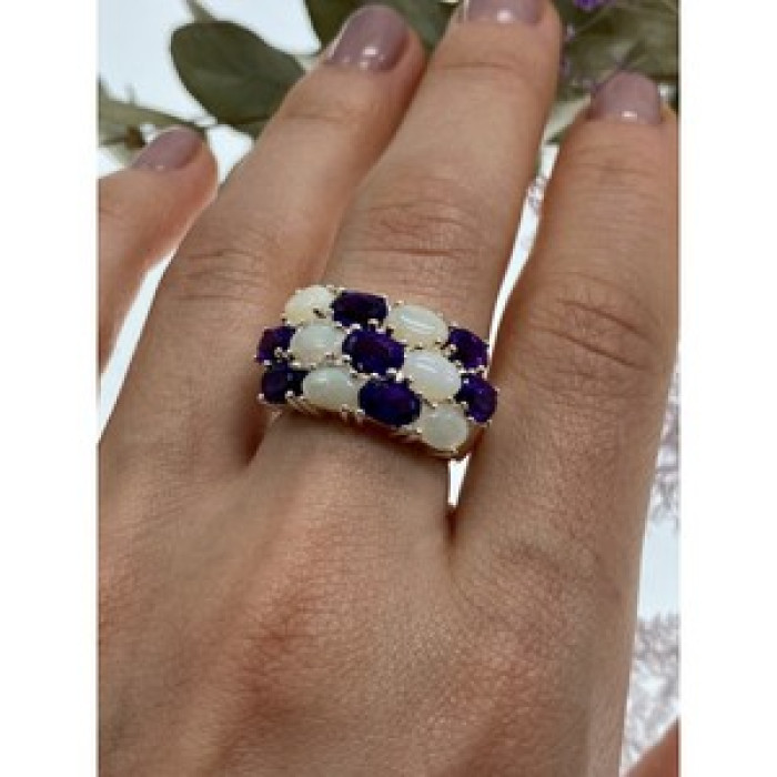 925 Sterling Silver 0Pal & Tourmaline Ring Size 8