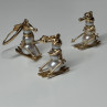 14K Yellow Gold Pearls Earrings & Pendant Skiing Snowmens ON Skis