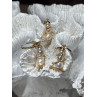 14K YELLOW GOLD PEARLS EARRINGS & PENDANT SKIING SNOWMENS ON SKIS