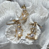 14K Yellow Gold Pearls Earrings & Pendant Skiing Snowmens ON Skis