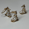 14K Yellow Gold Pearls Earrings & Pendant Skiing Snowmens ON Skis