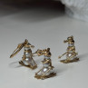 14K Yellow Gold Pearls Earrings & Pendant Skiing Snowmens ON Skis