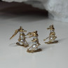 14K Yellow Gold Pearls Earrings & Pendant Skiing Snowmens ON Skis