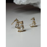 14K YELLOW GOLD PEARLS EARRINGS & PENDANT SKIING SNOWMENS ON SKIS
