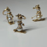 14K Yellow Gold Pearls Earrings & Pendant Skiing Snowmens ON Skis