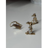 14K YELLOW GOLD PEARLS EARRINGS & PENDANT SKIING SNOWMENS ON SKIS
