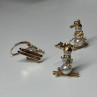 14K Yellow Gold Pearls Earrings & Pendant Skiing Snowmens ON Skis