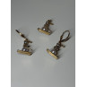14K YELLOW GOLD PEARLS EARRINGS & PENDANT SKIING SNOWMENS ON SKIS