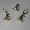 14K Yellow Gold Pearls Earrings & Pendant Skiing Snowmens ON Skis