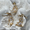 14K Yellow Gold Pearls Earrings & Pendant Skiing Snowmens ON Skis