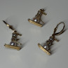 14K Yellow Gold Pearls Earrings & Pendant Skiing Snowmens ON Skis