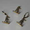 14K Yellow Gold Pearls Earrings & Pendant Skiing Snowmens ON Skis