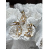 14K YELLOW GOLD PEARLS EARRINGS & PENDANT SKIING SNOWMENS ON SKIS