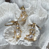 14K Yellow Gold Pearls Earrings & Pendant Skiing Snowmens ON Skis