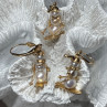 14K Yellow Gold Pearls Earrings & Pendant Skiing Snowmens ON Skis
