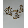 14K YELLOW GOLD PEARLS EARRINGS & PENDANT SKIING SNOWMENS ON SKIS