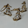14K Yellow Gold Pearls Earrings & Pendant Skiing Snowmens ON Skis