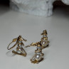 14K Yellow Gold Pearls Earrings & Pendant Skiing Snowmens ON Skis