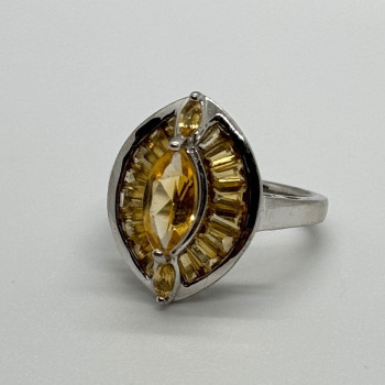 925 Sterling Silver Citrine Ring Size 6.5