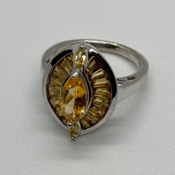 925 Sterling Silver Citrine Ring Size 6.5