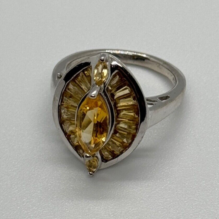 925 Sterling Silver Citrine Ring Size 6.5