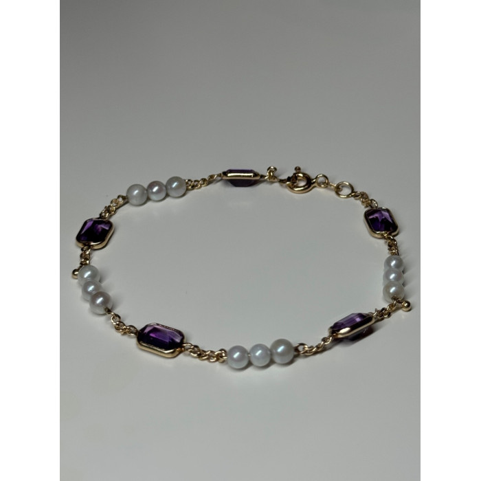 14K YELLOW GOLD AMETHYST & PEARLS BRACELET LENGTH 7