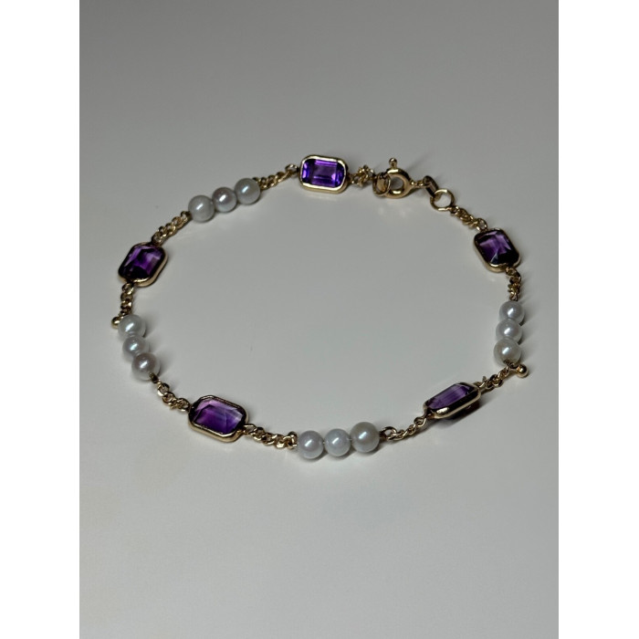 14K YELLOW GOLD AMETHYST & PEARLS BRACELET LENGTH 7