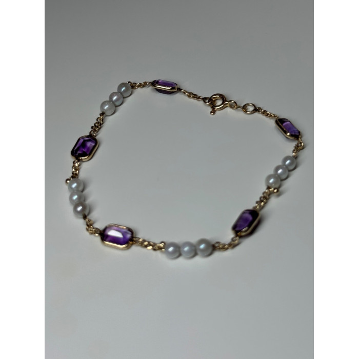 14K YELLOW GOLD AMETHYST & PEARLS BRACELET LENGTH 7