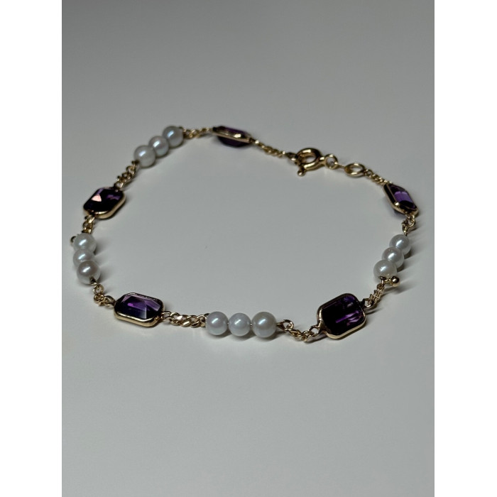 14K YELLOW GOLD AMETHYST & PEARLS BRACELET LENGTH 7