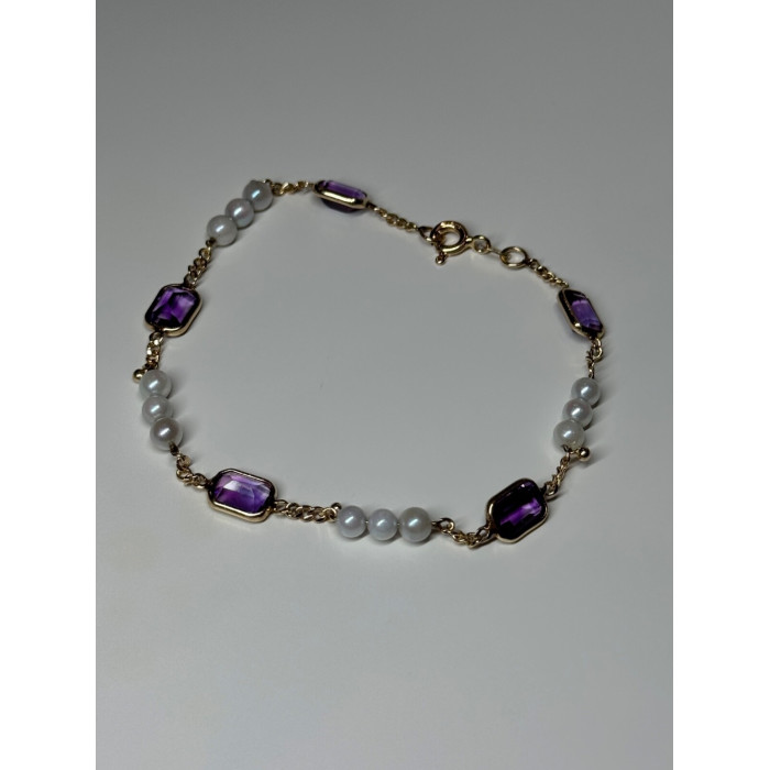 14K YELLOW GOLD AMETHYST & PEARLS BRACELET LENGTH 7