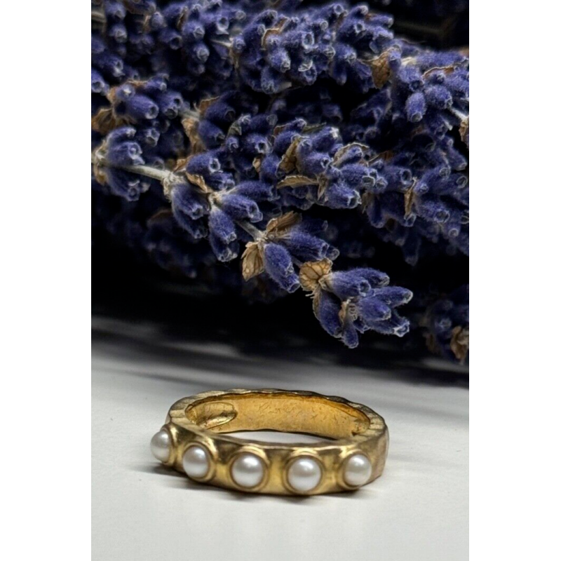 925 STERLING SILVER GOLD PLATED  PEARL RING SIZE 6.5