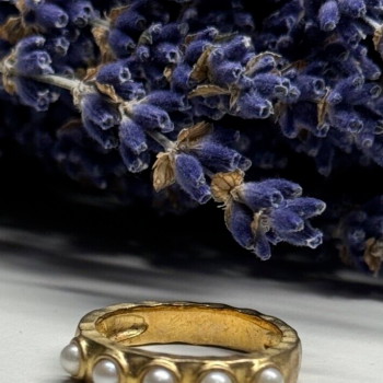 925 Sterling Silver Gold Plated Pearl Ring Size 6.5
