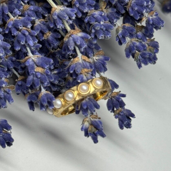 925 Sterling Silver Gold Plated Pearl Ring Size 6.5