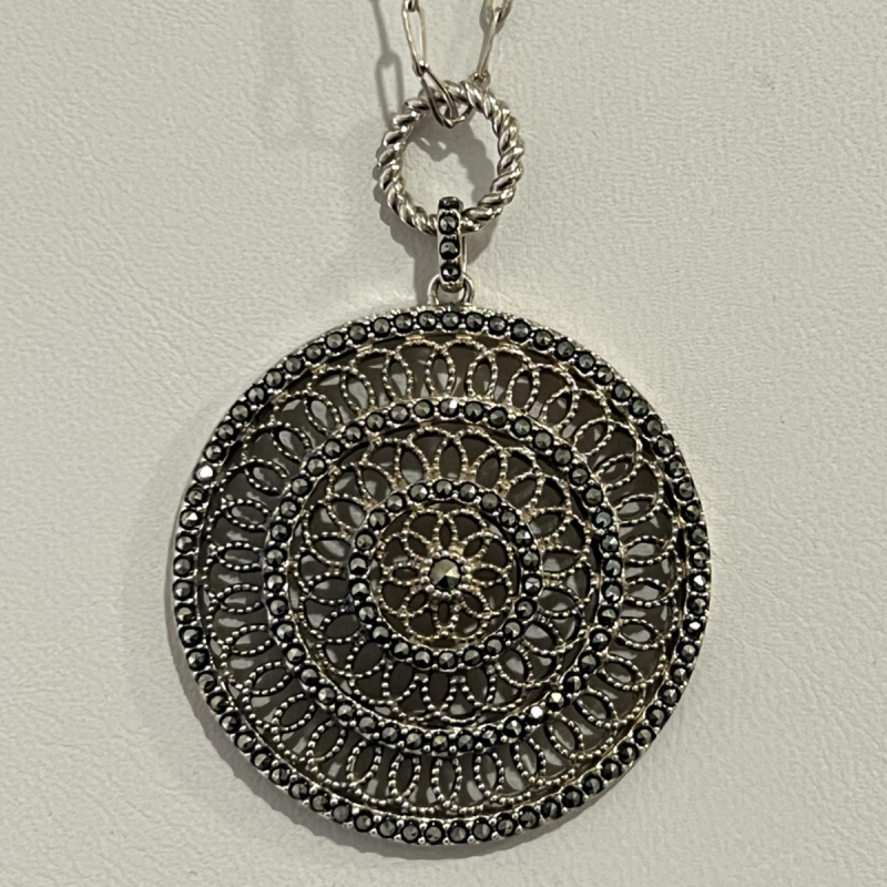 925 Sterling Silver Marcasite Necklace