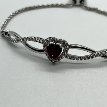 925 Sterling Silver Spinel & CZ Heart Bracelet