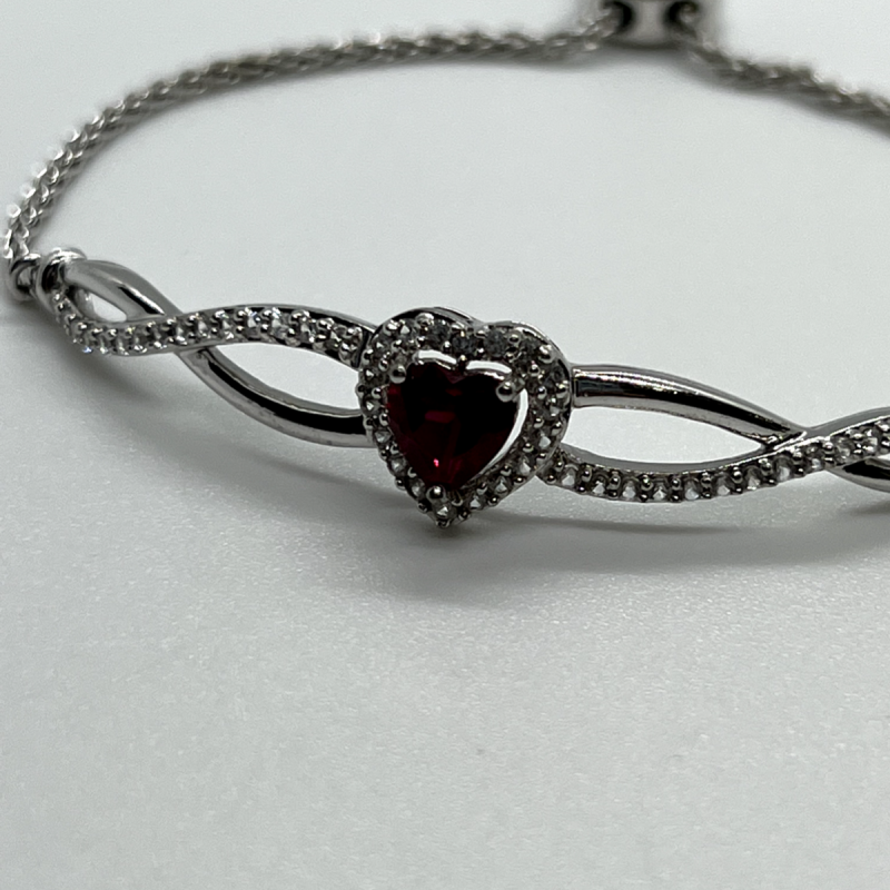 925 Sterling Silver Spinel & CZ Heart Bracelet