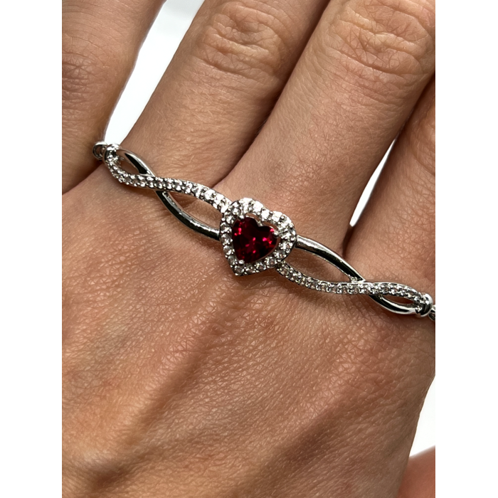 925 STERLING SILVER SPINEL & CZ HEART BRACELET