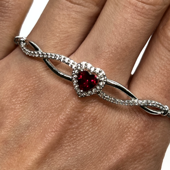 925 Sterling Silver Spinel & CZ Heart Bracelet