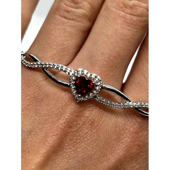 925 STERLING SILVER SPINEL & CZ HEART BRACELET