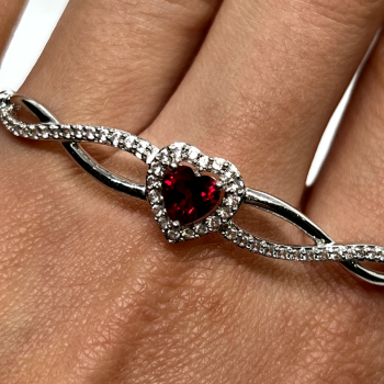 925 Sterling Silver Spinel & CZ Heart Bracelet