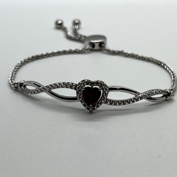 925 Sterling Silver Spinel & CZ Heart Bracelet