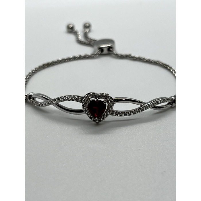 925 STERLING SILVER SPINEL & CZ HEART BRACELET