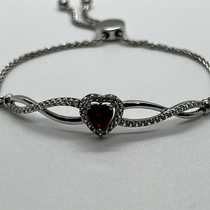 925 Sterling Silver Spinel & CZ Heart Bracelet