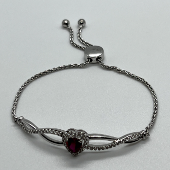 925 Sterling Silver Spinel & CZ Heart Bracelet