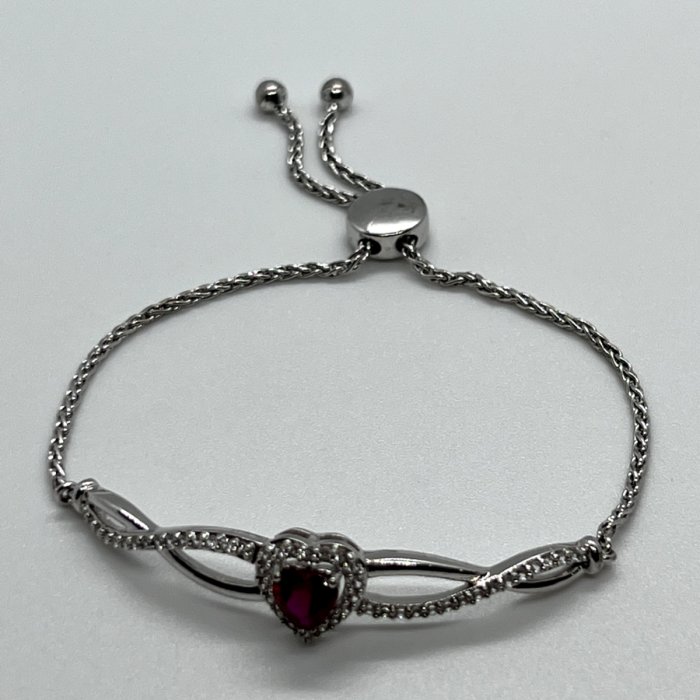 925 Sterling Silver Spinel & CZ Heart Bracelet